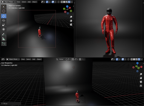 Blender Tutorial: Rim light, key light, and fill light added together.